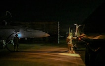 A U.S. Air Force Airman assigned to the 31st Combat Air Base Squadron refuels a Marine Fighter Attack Squadron (VMFA) 232 F/A-18 Hornet during exercise Freedom Flag 26-1 at Gwangju Air Base, Republic of Korea, April 20, 2026. Together, 31st AEW and 31st CABS prepare Mission Ready Airmen capable of executing a variety of roles in dynamic environments. (U.S. Air Force photo by 2nd Lt. Daniel White)