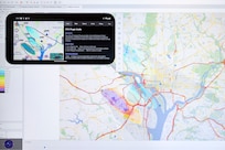The U.S. Naval Research Laboratory’s (NRL) Contaminant Transport (CT) Analyst system runs an Android Tactical Awareness Kit (ATAK) plugin in Washington, D.C., April 24, 2026. CT-Analyst is an NRL developed tool that models airborne hazards in real time while the ATAK plugin enables the development of new features and eases deployment. (U.S. Navy photo by Sarah Peterson)