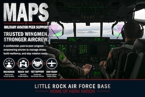 A graphic depicts two pilots in the cockpit of a C-130J. There is text that outlines the Military Aviator Peer Support Program.