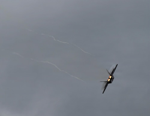 The F-22 Demonstration Team performs during a demonstration for Gathering of Eagles and National Security Forum participants at Maxwell Air Force Base, Alabama, May 6, 2026.