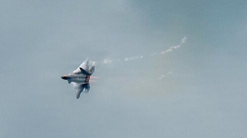 The F-22 Demonstration Team performs during an Airpower demonstration for Gathering of Eagles and National Security Forum participants at Maxwell Air Force Base, Alabama, May 6, 2026.