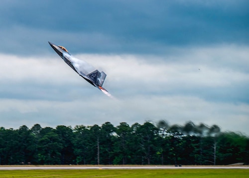 The F-22 Demonstration Team performs during a demonstration for Gathering of Eagles and National Security Forum participants at Maxwell Air Force Base, Alabama, May 6, 2026.