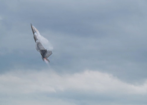 The F-22 Demonstration Team performs during a demonstration for Gathering of Eagles and National Security Forum participants at Maxwell Air Force Base, Alabama, May 6, 2026.
