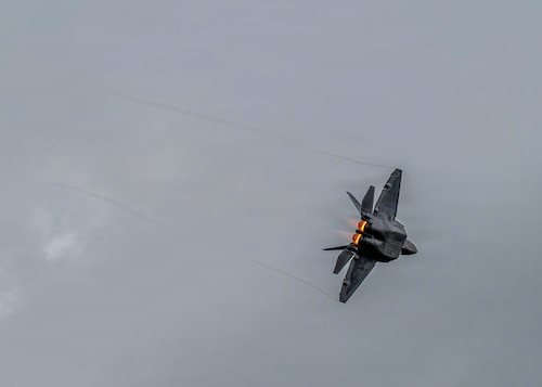 The F-22 Demonstration Team performs during a demonstration for Gathering of Eagles and National Security Forum participants at Maxwell Air Force Base, Alabama, May 6, 2026.