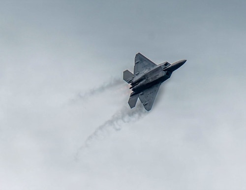 The F-22 Demonstration Team performs during a demonstration for Gathering of Eagles and National Security Forum participants at Maxwell Air Force Base, Alabama, May 6, 2026.