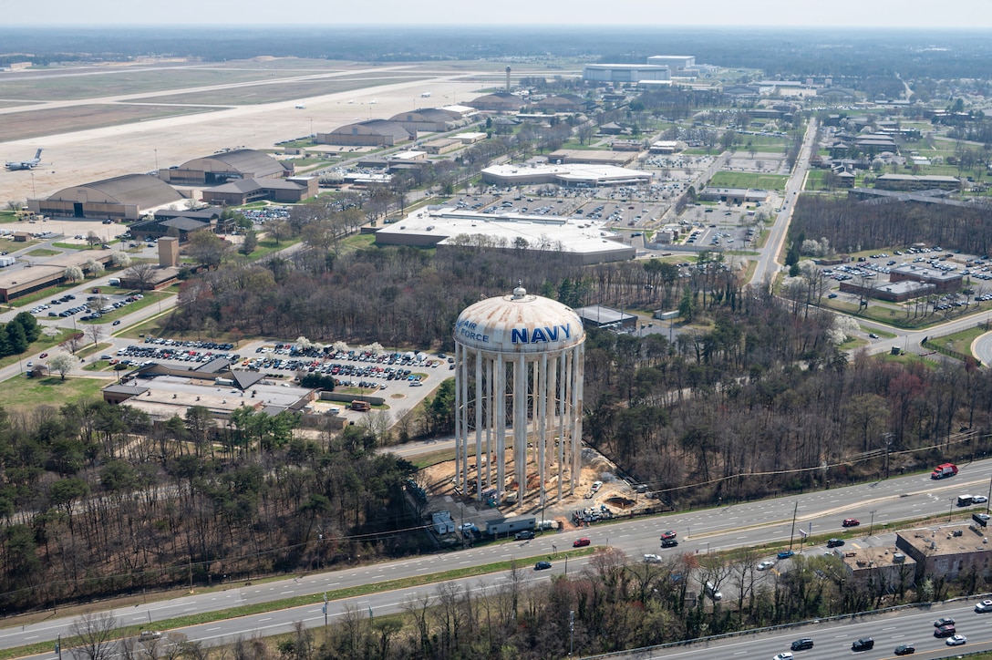 A Prince George’s County water tower undergoes renovations.