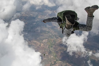 Philippine Air Force special operators conduct a military free-fall jump as part of Exercise Balikatan 2026 over the Philippines, April 29, 2026.