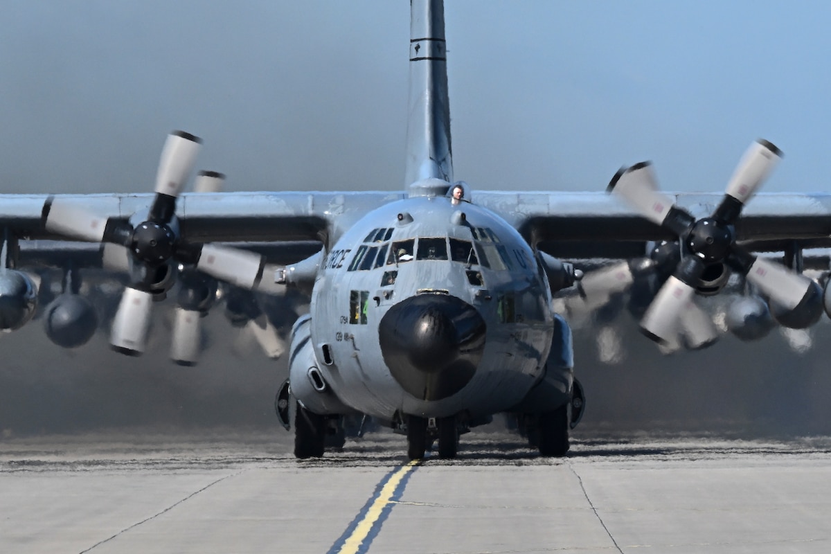 C-130H Hercules aircraft assigned to the 139th Airlift Wing, conduct an elephant walk during Rodeo Day in support of Hussar Saber 26-1.