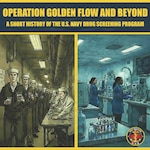 Photo illustration created to promote awareness of the Navy Drug Screening Laboratories (NDSLs) in Great Lakes, Illinois, and Jacksonville, Florida, that serve as sentries of operational readiness and ground zero for the urinalysis surveillance program. The NDSLs began in 1971 when the then Department of Defense adopted urinalysis as a deterrent against illicit drug activity. Artificial intelligence algorithms from GenAI were used to generate illustrations, and text and logo were added using layout designing software. The AI-generated elements were reviewed and edited by relevant U.S. Navy personnel to verify appropriateness and compliance with DOW policies and guidance. (U.S. Navy photo illustration by A.B. Sobocinski).