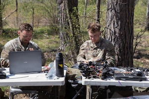 U.S. Soldiers from the 1st Squadron, 2d Cavalry Regiment assemble and tests drones