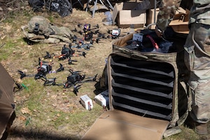 U.S. Soldiers from the 1st Squadron, 2d Cavalry Regiment assemble and tests drones