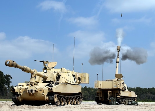 FORT STEWART, Ga. March 16, 2016 – This image from Fort Stewart shows the moment a shell emerges from a Georgia Army National Guard howitzer of Battery C, 1-214th Field Artillery.