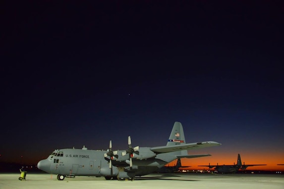 CLAY NATIONAL GUARD CENTER, MARIETTA, Ga.-Air National Guard 165th Airlift Wing, C-130H3 Hercules, sits on the flight line during sunset. The C-130 is a four turboprop engine aircraft that is capable of using unprepared runways for takeoffs and landings, making it the ideal tactical airlift aircraft. (U.S. Air National Guard photo by Tech. Sgt. Amber Williams)