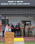 Brigadier General Jason Fryman, commander of the Georgia Army National Guard; Soldiers of the Troop A, 108th Cavalry Regiment; and citizens of Polk County, Georgia, rededicate the Cedartown armory during a ceremony May 6, 2026.