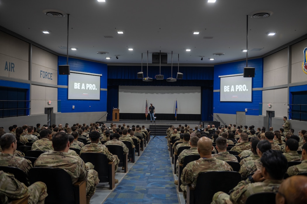Airmen listening to guest speaker.