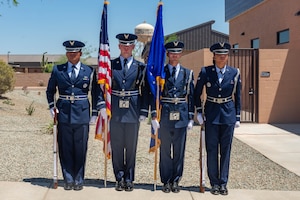 U.S. Air Force ceremonial guardsmen stand in formation during a ribbon cutting ceremony held for the new Honor Guard facility at Luke Air Force Base, Arizona, May 7, 2026.