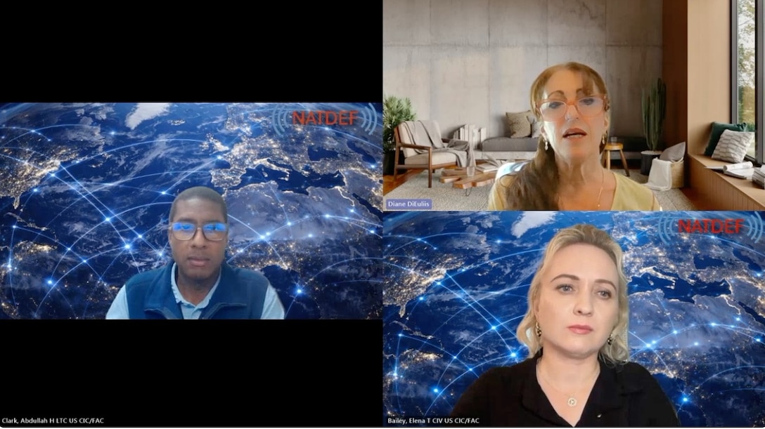 LTC Abdullah Clark and Dr. Elena Bailey interviewing INSS expert consultant Dr. Diane DiEuliis on the NATDEF podcast