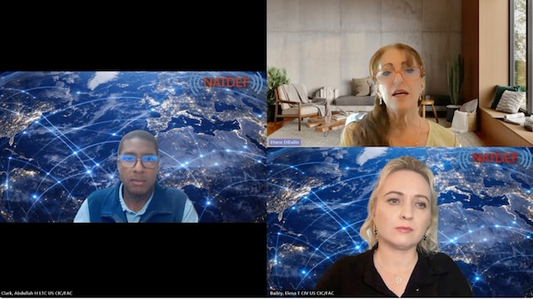 LTC Abdullah Clark and Dr. Elena Bailey interviewing INSS expert consultant Dr. Diane DiEuliis on the NATDEF podcast