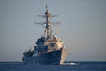 The Arleigh Burke-class guided-missile destroyer USS Daniel Inouye (DDG 118) returns to Pearl Harbor on April 23, 2026.
