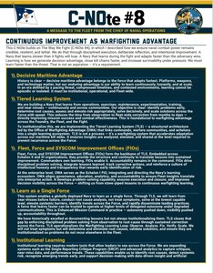 Chief of Naval Operations Adm. Daryl Caudle released CNOte #8: Continuous Improvement as Warfighting Advantage.
