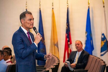 260504-N-KC192-1008 PORTSMOUTH, Va. (May 4, 2026) Dr. Michael McGinnis, Bureau of Medicine and Surgery (BUMED) executive director, gives opening remarks during the 2026 Medical Logistics Symposium held on board Naval Medical Center Portsmouth, May 4, 2026. The Navy Medicine Logistics Symposium aims to maintain a common operating picture and update the Medical Logistics community regarding the fiscal year 2026 Navy Medicine Campaign Order and the Navy MEDLOG goal to build a logistics system that delivers ready operational units to support the Naval Strategy. (U.S. Navy photo by Mass Communication Specialist Second Class Levi Decker)