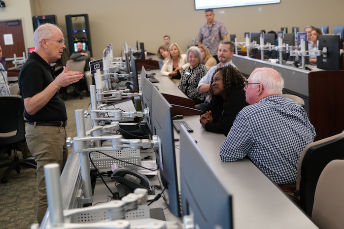 photo of USAF civilian speaks to civic leaders