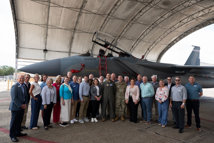 photo of ACC, 505th Command and Control Wing, RAF, RAAF, French Air Force members, and ACC civic leaders stand for a photo