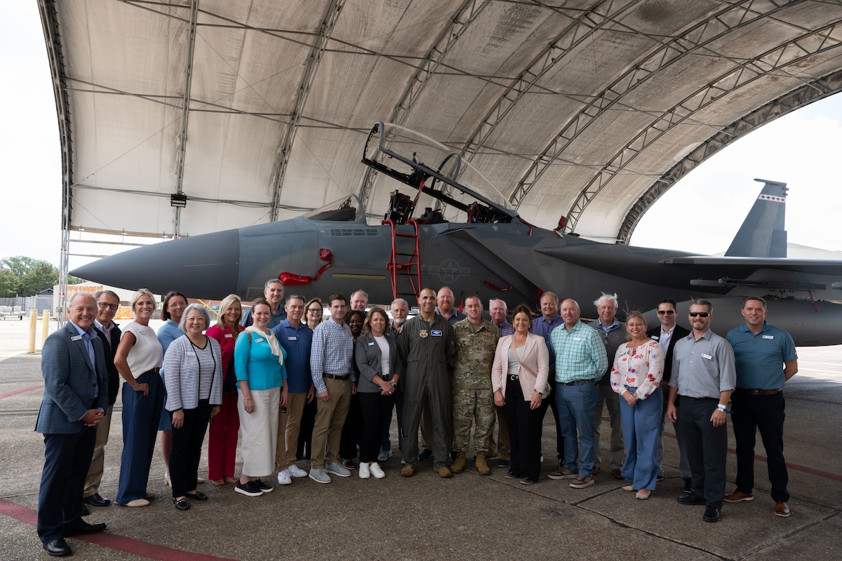 photo of ACC, 505th Command and Control Wing, RAF, RAAF, French Air Force members, and ACC civic leaders stand for a photo