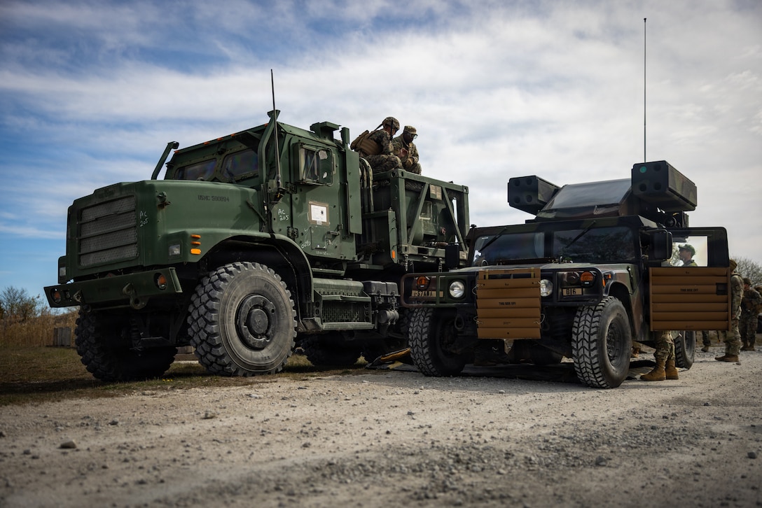 U.S. Marines with Combat Logistics Battalion 24, Combat Logistics Regiment 27, 2nd Marine Logistics Group, alongside U.S. Army 21st Theater Sustainment Command, execute a refueling supply run during exercise Aurora 26 in Gotland, Sweden, May 6, 2026. U.S. Marines and Sailors with 2nd MLG are participating in exercise Aurora as part of the larger U.S. Army-led Sword 26 series of linked multinational exercises, which directly supports NATO's Eastern Flank Deterrence Initiative concept, validates defense plans, builds a unified lethal force, and strengthens deterrence. (U.S. Marine Corps photo by Lance Cpl. Brady V. Hathaway)