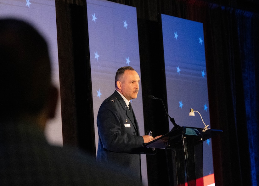 U.S. Air Force Col. Jesse Lamarand gives remarks during the Nuclear Triad Symposium.