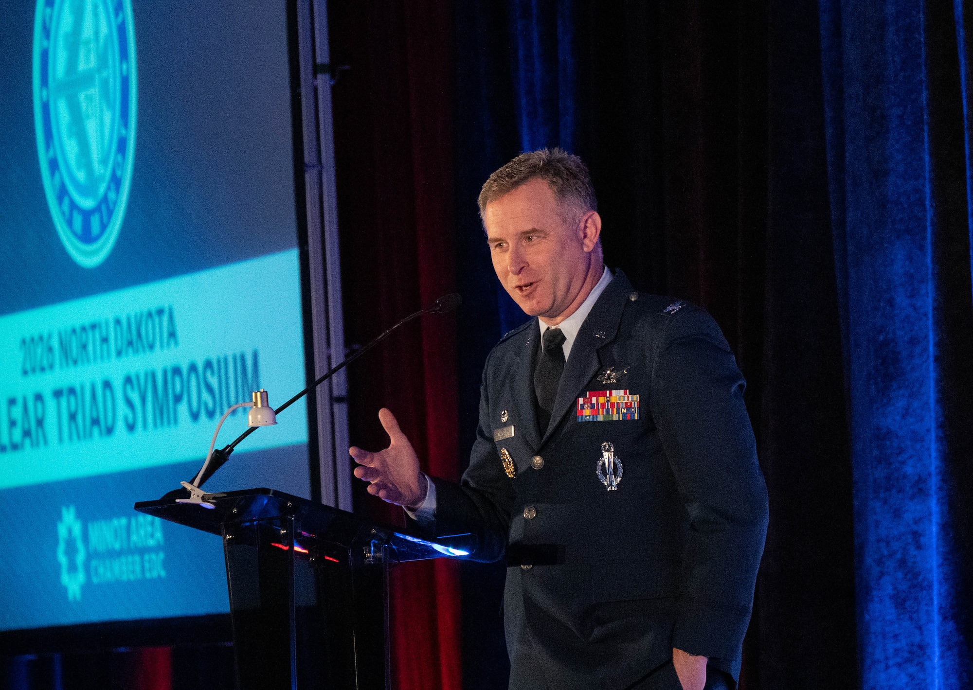U.S. Air Force Col. Jimmy Schlabach gives remarks during the Nuclear Triad Symposium.