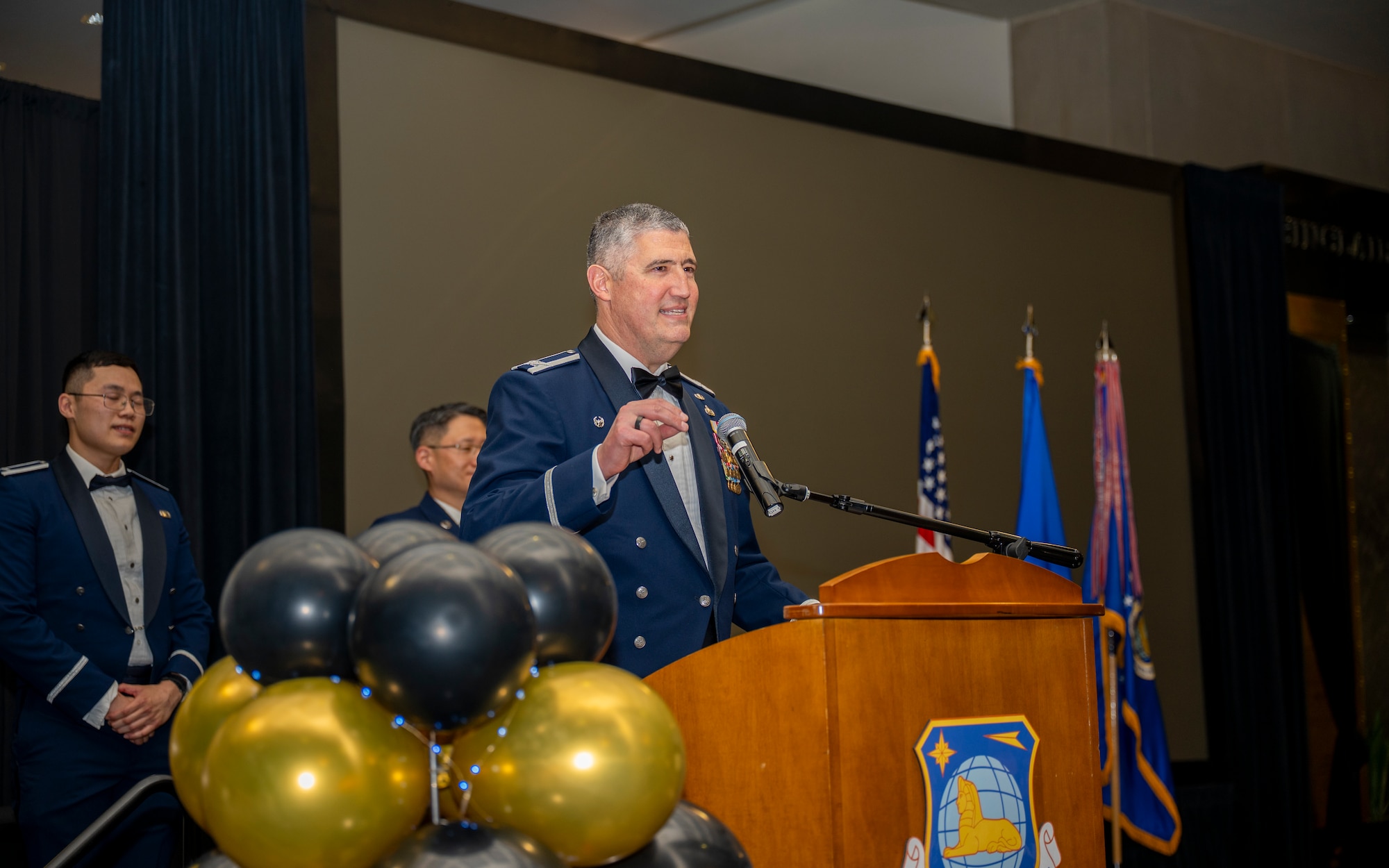 U.S. Air Force Col. Kenneth Stremmel delivers closing remarks to attendees of the 2025 NASIC Annual Awards Ball.