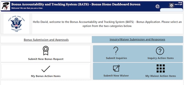 The starting point for the new Bonus Accountability and Tracking System (BATS) is an easy-to-use homepage that will allow members to submit, process, make inquiries, and track approvals on bonuses.