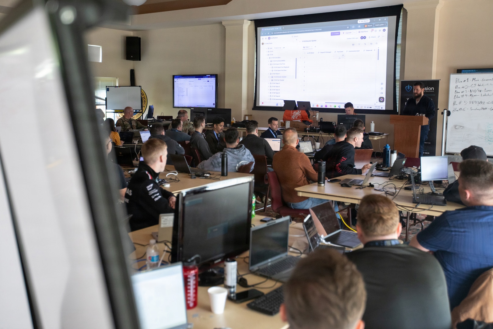 Participants of Cyber Yankee 2026 participate in a training exercise prior to the start of the practical exercise portion of the event at Camp Nett, Niantic, Connecticut, May 11, 2026.