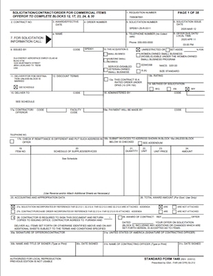 Example DLA Energy Aerospace SF1449 Solicitation/Contract/Order for Commercial Products and Commercial Services Form