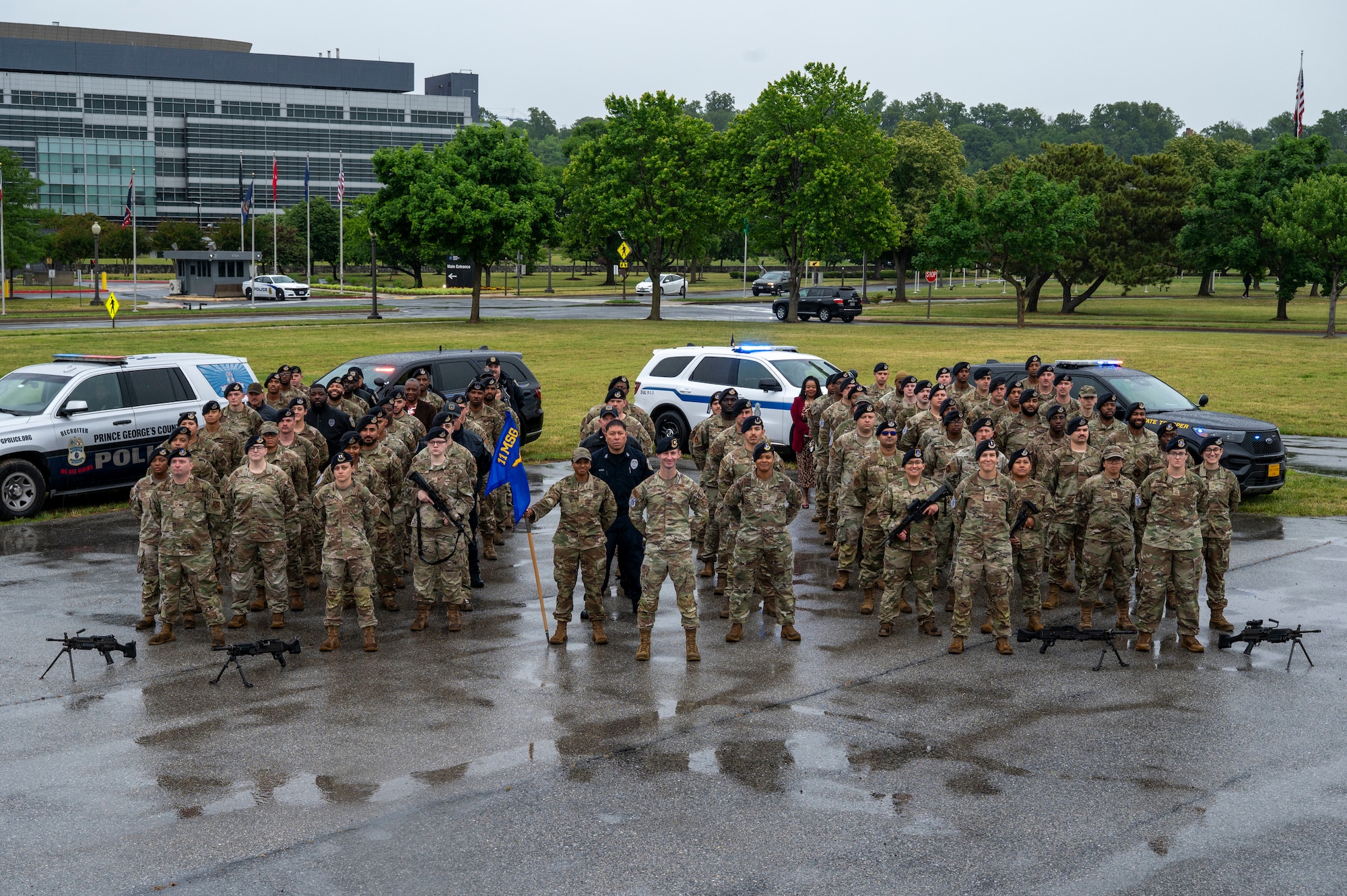 The 11th Security Forces Squadron gathers for a photo on Joint Base Anacostia-Bolling, Washington, D.C., May 11, 2026. Throughout their mission, JBAB defenders have delivered air base ground defense and law enforcement to the 11th Wing, 74 mission partners, and the JBAB community to safeguard the installation. (U.S. Air Force photo by Hayden Hallman)