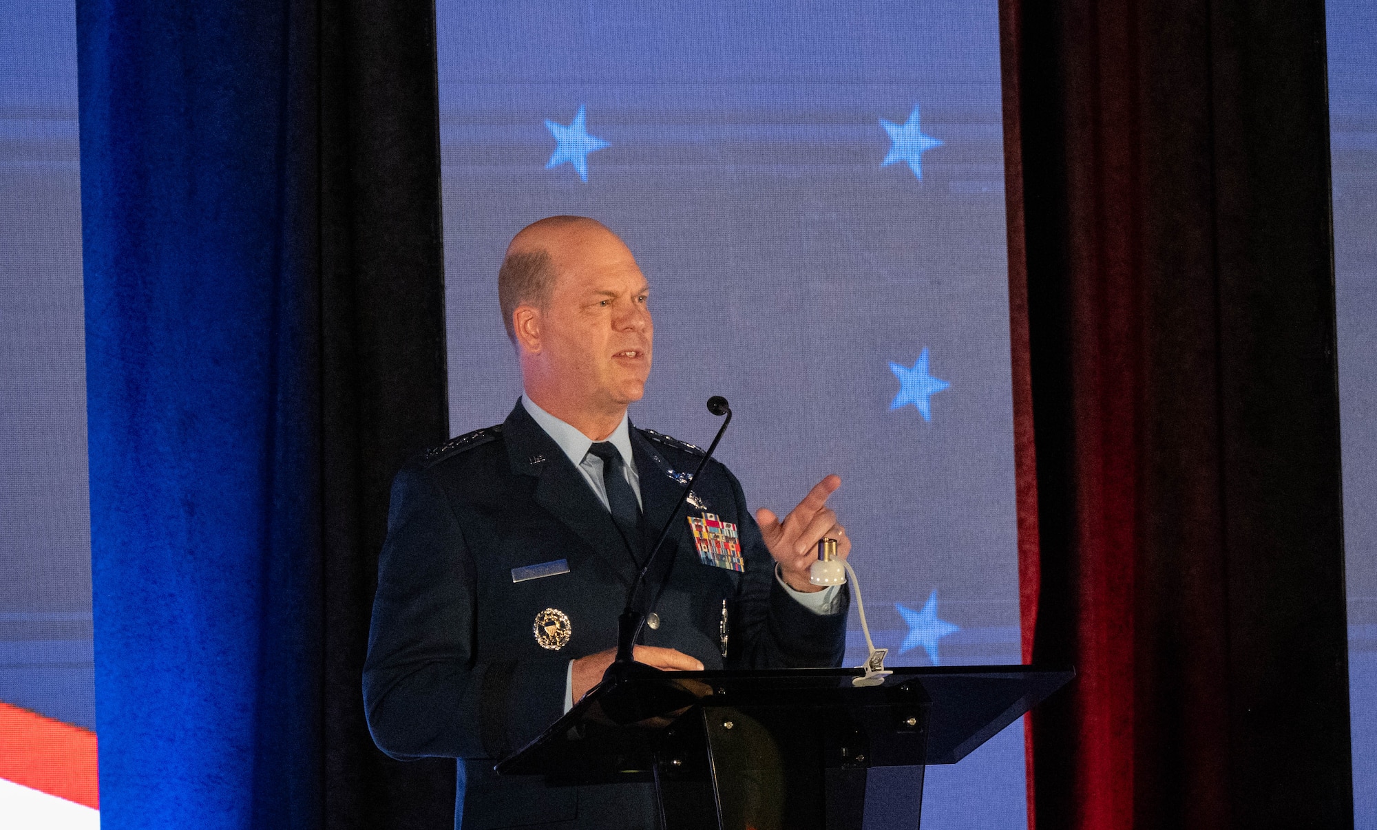 U.S. Air Force Gen. S.L. Davis gives the keynote speech during the Nuclear Triad Symposium.