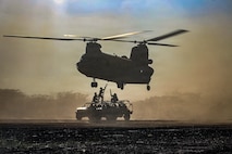 U.S. Soldiers assigned to the 2nd Battalion, 35th Infantry Regiment, 3rd Mobile Brigade, 25th Infantry Division, sling loads Infantry Squad Vehicles to a Boeing CH-47 Chinook during training as part of the Joint Pacific Readiness Center Exportable Exercise at Fort Magsaysay, Nueva Ecija, Philippines, May 10, 2026.