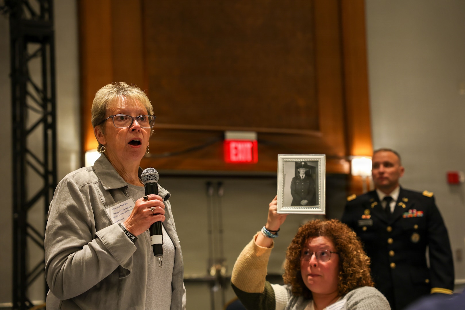 Kay Martinez, next of kin to U.S. Air Force Chief Master Sergeant Dean Arnold Duvall speaks during the Defense POW/MIA Accounting Agency Family Member Update in Detroit, Mi., May 2, 2026