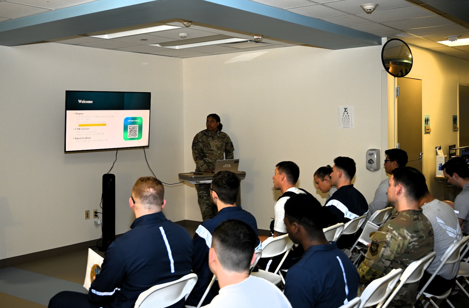Airmen from Travis Air Force Base attend a Continuous Medical Readiness event at David Grant USAF Medical Center, Travis Air Force Base, Calif., February 24, 2026. The streamlined model allows Airmen to complete periodic health assessments, occupational health exams and dental evaluations in a single visit.