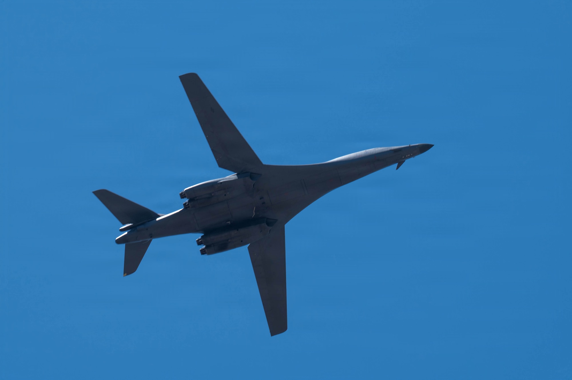 A U.S. Air Force B-1B Lancer assigned to the 7th Bomb Wing flies over Dyess Air Force Base, Texas, May 11, 2026. The bomber recently completed a preemptive replacement of its Forward Intermediate Fuselage at Wichita State University’s National Institute for Aviation Research. (U.S. Air Force photo by Airman 1st Class William Neal)