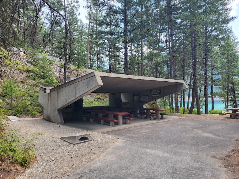 Photo of one of the day-use shelters available at Libby Dam, Libby, Montana.