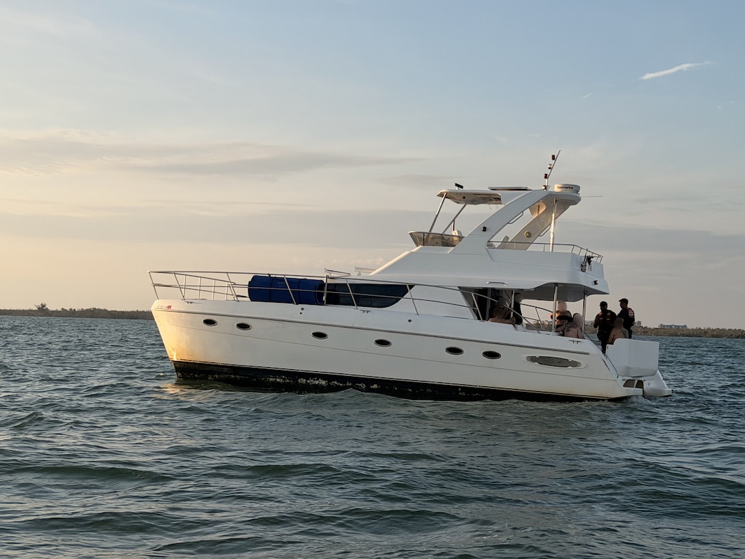 A Coast Guard Station Fort Myers Beach law enforcement crew terminated an illegal charter voyage, Saturday, near San Carlos Bay. The owner of the 42-foot motor yacht was determined to be in violation of an active federal Captain of the Port Order issued May 6. The voyage was terminated and cited for multiple violations. (U.S. Coast Guard Photo)