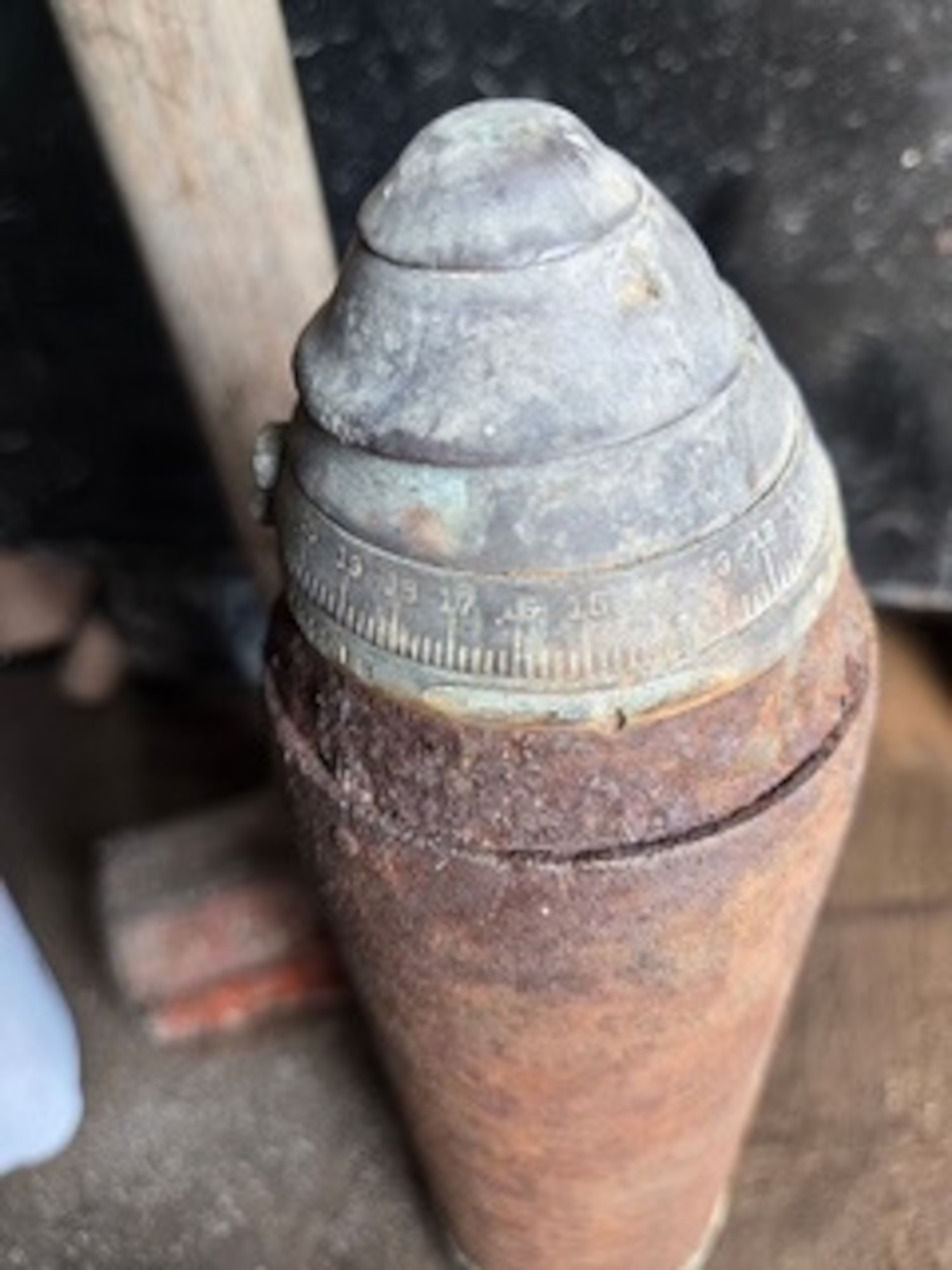 McConnell’s explosive ordnance disposal team responds to a call from the El Dorado Police Department to dispose of a World War I Mark I Shrapnel Projectile device in El Dorado, Kansas, May 3, 2026. The munition is a World War I-era, spin-stabilized anti-personnel projectile designed to airburst and release lead balls over enemy infantry. (Courtesy photo)