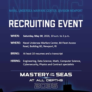 NUWC Division Newport will host in-person hiring event on May 30