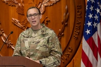 Col. Michelle M. Williams, U.S. Army Financial Management Command commander, gives a briefing on USAFMCOM during the 2026 U.S. Army-Defense Finance and Accounting Service Financial Management Workshop at the Maj. Gen. Emmett J. Bean Federal Center May 12, 2026. The two-day, in-person workshop, hosted by both the Office of the Assistant Secretary of the Army and DFAS, brought together financial management leaders from around the Department of War, OASA (FM&C), DFAS and the USAFMCOM to coordinate on key initiatives such as audit readiness, reorganizations, total force pay, and more. (U.S. Army photo by Mark R. W. Orders-Woempner)
