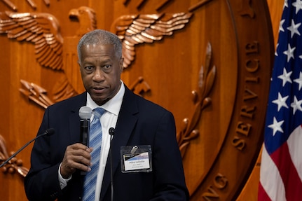Mike LaValle, Defense Finance and Accounting Service client executive liaison to the U.S. Army, makes opening remarks during the 2026 U.S. Army-DFAS Financial Management Workshop at the Maj. Gen. Emmett J. Bean Federal Center May 12, 2026. The two-day, in-person workshop, hosted by both the Office of the Assistant Secretary of the Army and DFAS, brought together financial management leaders from around the Department of the War, OASA (FM&C), DFAS and the U.S. Army Financial Management Command to coordinate on key initiatives such as audit readiness, reorganizations, total force pay, and more. (U.S. Army photo by Mark R. W. Orders-Woempner)