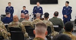 Maj. Allen Sparkman, 433rd Civil Engineer Squadron commander, addresses the unit during a change of command ceremony at Joint Base San Antonio-Lackland, Texas, April 11, 2026. The 433rd CES is responsible for providing combat-ready engineers capable of maintaining infrastructure, recovering damaged air bases under threat, and generating combat power worldwide. (U.S. Air Force photo by Julian Hernandez)
