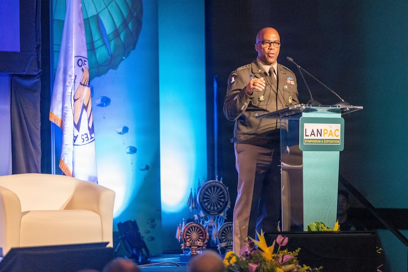 Gen. Ronald P. Clark, United States Army Pacific commanding general, announces the winners of the 2026 Pacific Land Forces Team Readiness Challenge (PLFTRC) during the 2026 Land Forces Pacific (LANPAC) Symposium and Exposition, which kicked off at the Sheraton Waikiki, May 12, 2026.