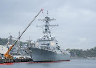 Arleigh Burke-class guided-missile destroyer USS Ralph Johnson (DDG 114) docked pier side on board Commander Fleet Activities Yokosuka (CFAY) after completing its Chief of Naval Operations (CNO) maintenance availability, April 6, 2026.